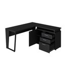 Ver imagem 4 de Mesa L Escritório 1,5m Pé Metal Armário 3 Gavetas 1 Porta F5 Cor:preto