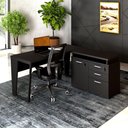Ver imagem 1 de Mesa L Escritório 1,5m Pé Metal Armário 3 Gavetas 1 Porta F5 Cor:preto