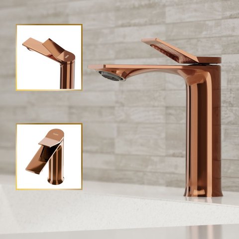 Torneira Misturador para Banheiro 100% Metal Premium Berlim Rose Gold