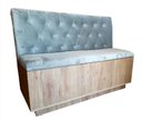 Ver imagem 1 de Poltrona Booth 1,10cm Veludo Cinza Capitone Costurado Base Amadeirada