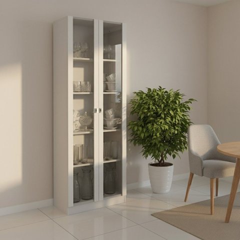 Cristaleira 2 Portas de Vidro 4 Prateleiras 171,5cmx59,8cm Branco Catarina