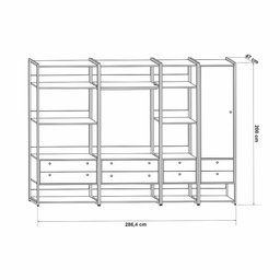 Conjunto Guarda-roupa Closet Industrial Completo Olivar 1 Porta 8 Gavetas 286cm - Off White - 6