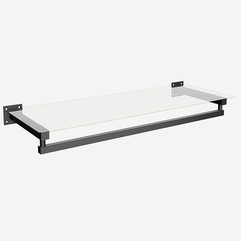 Prateleira de Vidro com Cabideiro 80cm Quadrada Leve Comac - Preto