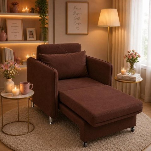 Poltrona Extensivel Confortável 125cm Daiana Suede Marrom Império Decor