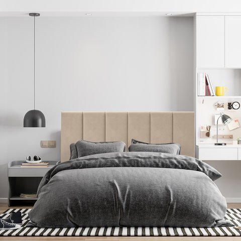 Cabeceira Painel Riscada Estofada para Cama de Casal 1,40 - Bege