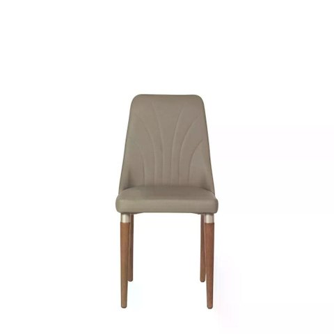 Conjunto de 2 Cadeiras de Madeira Maciça Estofada Lara - Natural C/ Pu Fendi - Champanhe
