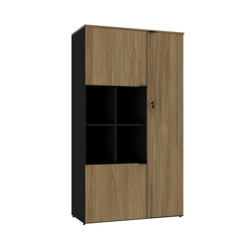 Armário Alto com Nicho e 03 Portas 161,5x90x42cm Wlan90 Preto Tx com Vermont Oak