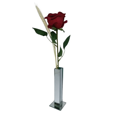 Vaso Decoratico Solitário Espelhado com Rosa Artificial Real