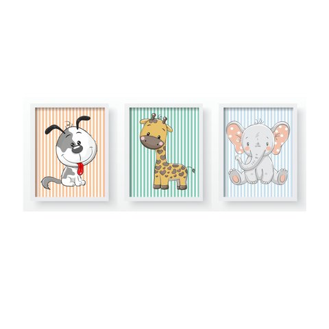 Quadro Decorativo Infantil Safari Azul Menino