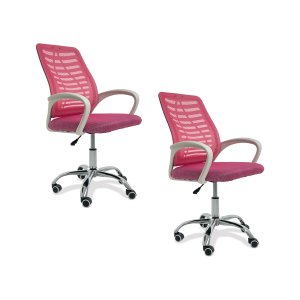 Kit 2 Cadeiras de Escritório Esteirinha Mesh Ergonômica - Rosa