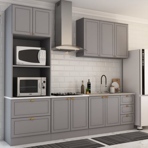 Cozinha Completa Miami 9 Portas 5 Gavetas 100% Mdf Americana Cinza - Panorama Móveis