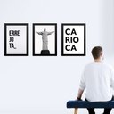 Ver imagem 2 de Kit 3 Quadros Rio de Janeiro Cristo - Errejota 33x24cm - com Vidro:moldura Preta