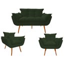 Ver imagem 1 de Kit Namoradeira + 2 Poltronas Decorativa Opala Suede Verde Pés Madeira Ms Decor