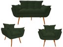 Ver imagem 1 de Kit Namoradeira + 2 Poltronas Decorativa Opala Suede Verde Pés Madeira Ms Decor