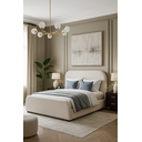 Ver imagem 1 de Cama Queen Estofada Alto Padrão Quarto Aconchegante Requinte Acabamento Premium Confortável e Linda