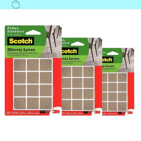 Kit3 Feltro Adesivo Cadeira Sofá Quadrado Scotch 3m 25mm 12u