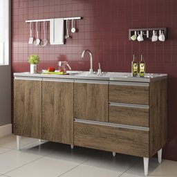 Balcão para pia de 1,60 mt Maceió com gavetão Castanho - 1 Balcão para pia de 1,60 mt Maceió com gavetão Castanho - 1