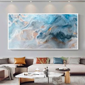 Quadro Decorativo Abstrato Onda com Moldura Caixa Branca, na Posição Horizontal, Ideal para Ambiente