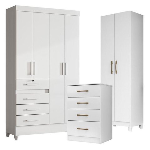 Guarda Roupa Infantil Sobral com Cômoda Ms913 e Armário Multiuso New Íris Branco Brilho – Moval