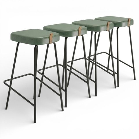 Kit 04 Banquetas Altas Cozinha e Área Gourmet Vik Estofada Couríssimo Verde - Abmaza