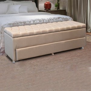 Calçadeira Sapateira Baú Munique 1.40 Linho Capuccino - Vs Decor