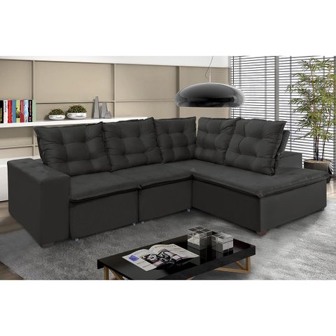 Sofá de Canto Montreal Retrátil, Reclinável, 4 Lugares 2,70x2,10 Metros, Chaise Fixo, Pillow Top, Gr