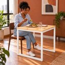 Ver imagem 5 de Mesa de Jantar Reforçada Industrial 70x60cm Tampo Bege Pés Branco