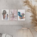 Ver imagem 2 de Kit 3 Quadros Decorativos para Quarto Feminino Viagem Paris Flores