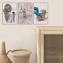 Ver imagem 3 de Kit 3 Quadros Decorativos para Quarto Feminino Viagem Paris Flores
