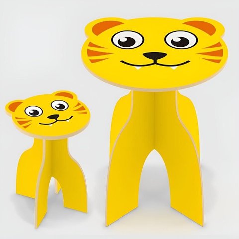 Mesa Infantil Tiger Madeira Mesinha Didatica com Cadeira Banquinho Desmontavel Kit Amarela