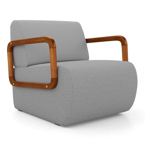 Poltrona Decorativa Orgânica Living Kavya Linho Cinza - Desk Design