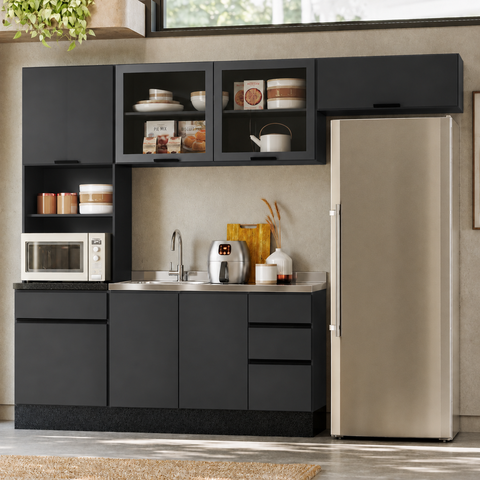 Cozinha Completa Modulada Etna 4 Peças 2.58cm Cinza Grafite 1 - Poliman