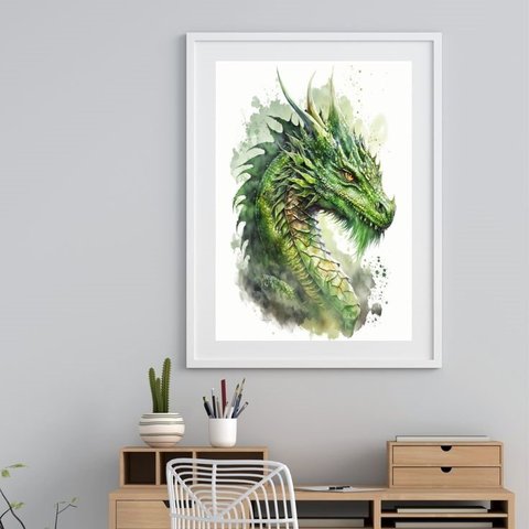 Quadro Decorativo Dragão Verde - 60x48cm:madeira Preta