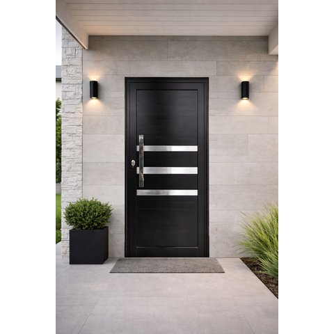 Porta Lambril de Aluminio Preto 210x80 com Puxador e Fechadura Linha 25