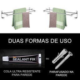 Suporte Porta Toalha Toalheiro Banho Duplo Toalheiro Parede 60cm - 8
