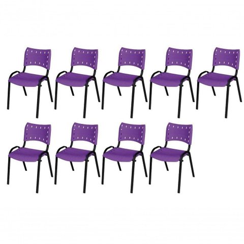 Cadeira Iso Base Preto Escola, Escritório Violeta Kit 9 Un