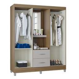 Guarda Roupa Solteiro Cordoba 4 Portas Castanho Off White – Poquema - 2