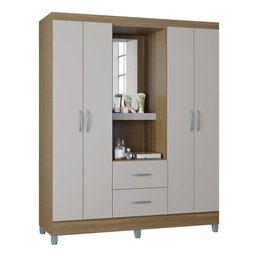 Guarda Roupa Solteiro Cordoba 4 Portas Castanho Off White – Poquema - 1