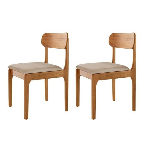 Conjunto 2 Cadeiras em Madeira Maciça Bellini Marrom Bege/Imbuia Natural