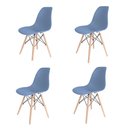 Ver imagem 1 de Kit 4 Cadeiras Eames Azul Aço em Polipropileno com Base Wood para Cozinha e Home Office