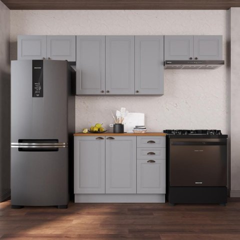Armário de Cozinha Modulada Compacta Fidelitá Nara 100% MDF 4 Peças 280cm 10 Portas 2 Gavetas com
