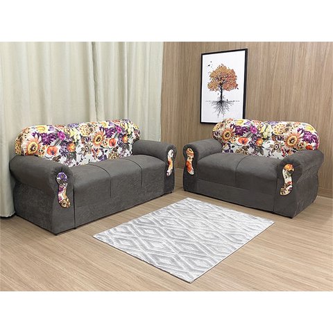 Sofá 2 e 3 Lugares Marrom com Floral 609/42 Viena