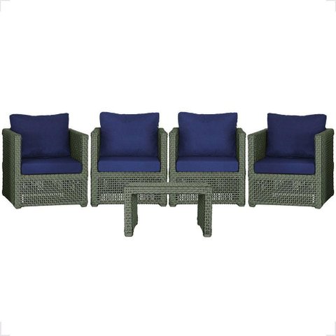 Mesa e 4 Poltronas Madri Corda Náutica Estofado 10 Trama Verde