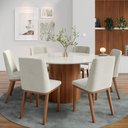 Ver imagem 2 de Mesa de Jantar Redonda C/ Vidro para 6 Lugares Kalina 135 Cm - Off White Fosco C/ Canella