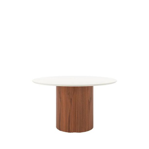 Mesa de Jantar Redonda C/ Vidro para 6 Lugares Kalina 135 Cm - Off White Fosco C/ Canella