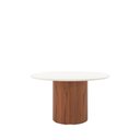Ver imagem 1 de Mesa de Jantar Redonda C/ Vidro para 6 Lugares Kalina 135 Cm - Off White Fosco C/ Canella