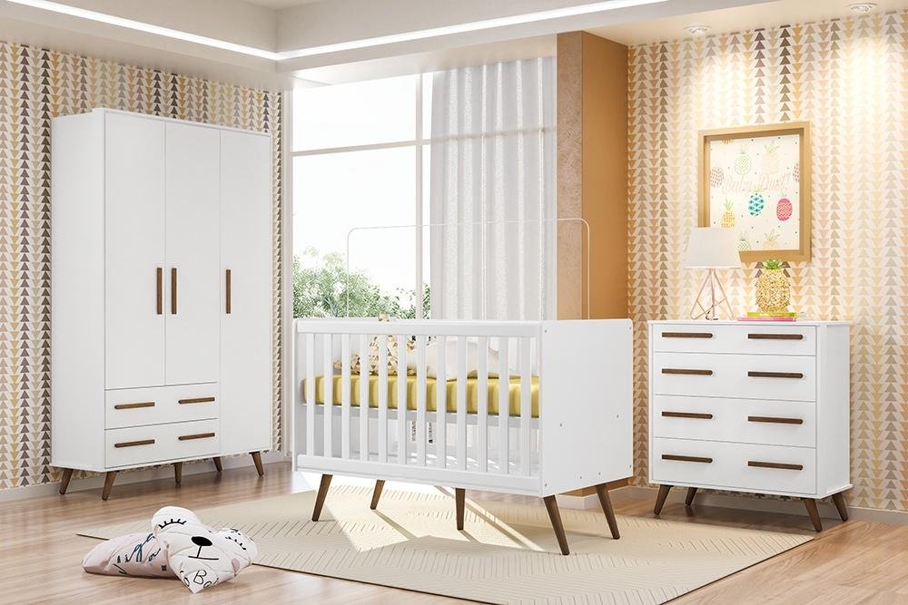 Quarto de Bebê Completo Mdf Retrô Qmovi Branco