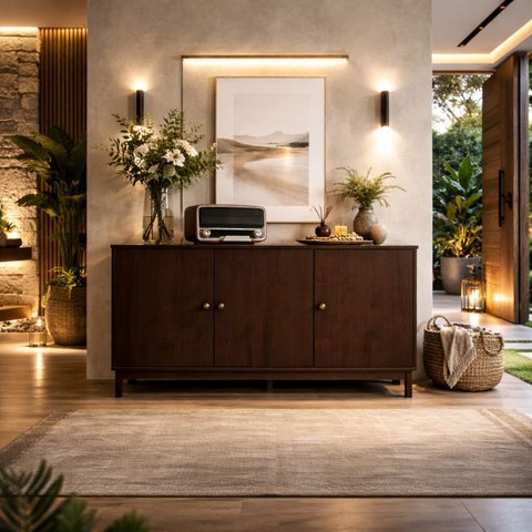 Aparador 3 Portas Balcão Madeira Maciça Marrom Sala Cozinha:café