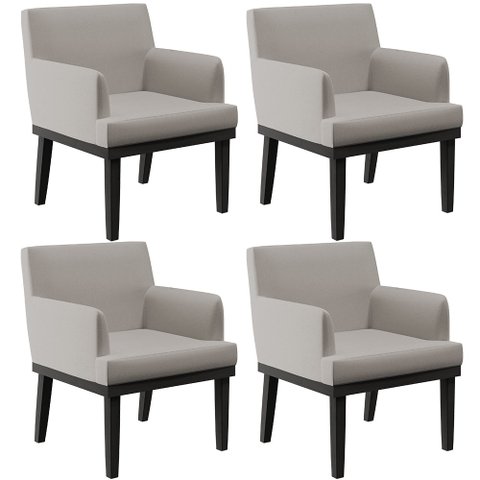 Kit 04 Poltronas Decorativas Sala de Estar Base Preto Beatriz W01 Linho Bege - Lyam Decor