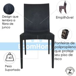Jogo de Moema 120x70 Preta com 4 Cadeiras Rattan Preta - 6